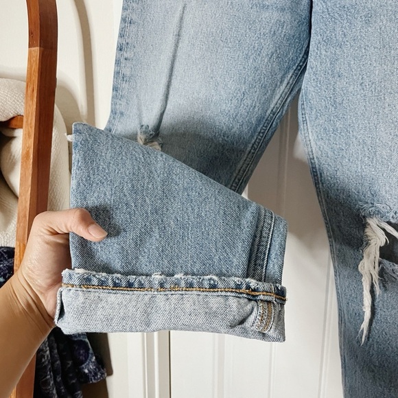 Agolde Distressed Blue Jeans size 25 rigid denim high rise classic casual - Picture 3 of 7
